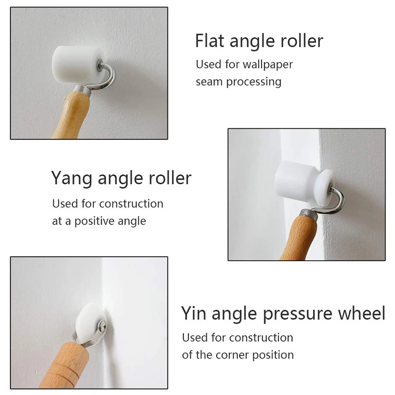 Madeira Handle Dual Head Wallpaper Seam Tool com Bearing Seam, Roller for Home Wall Treatment, DIY Construction Accessories