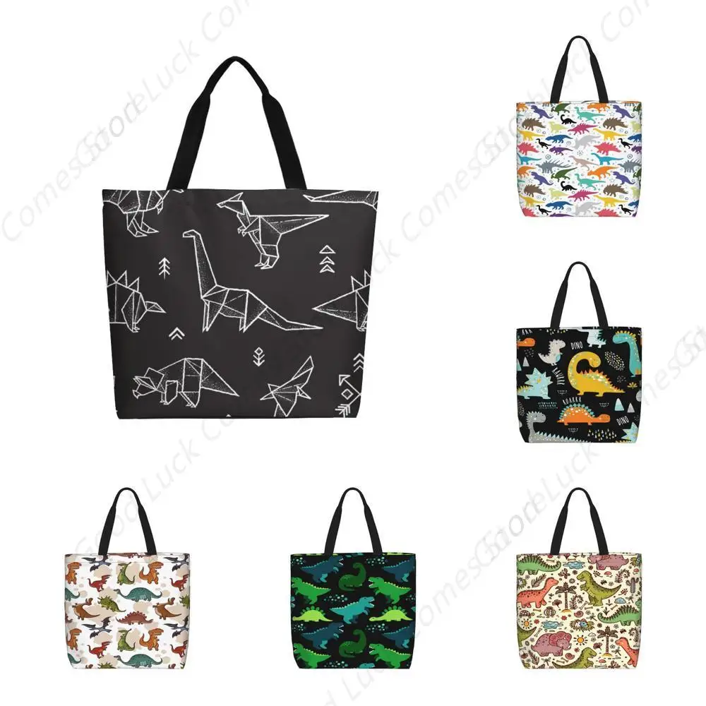 

Холщовая большая сумка с динозавром оригами, большая женская повседневная сумка на плечо, многоразовая пляжная сумка для покупок, продуктовая сумка для улицы