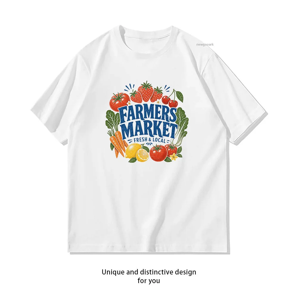 Farmers Market Fresh and Local Veggie Cottagecore T-shirt Woman Man Summer Cotton Graphic T Shirts Adult Streetwear O-neck Tops
