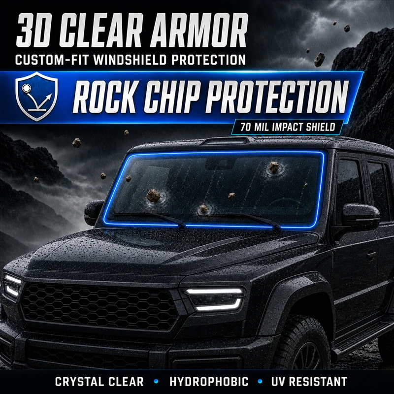 1.8mm 3D Windshield Armor for Off-Road SUV, 70 Mil Custom-Fit PC Shield, Rock Chip Protection, Hydrophobic, 99% UV Rejection