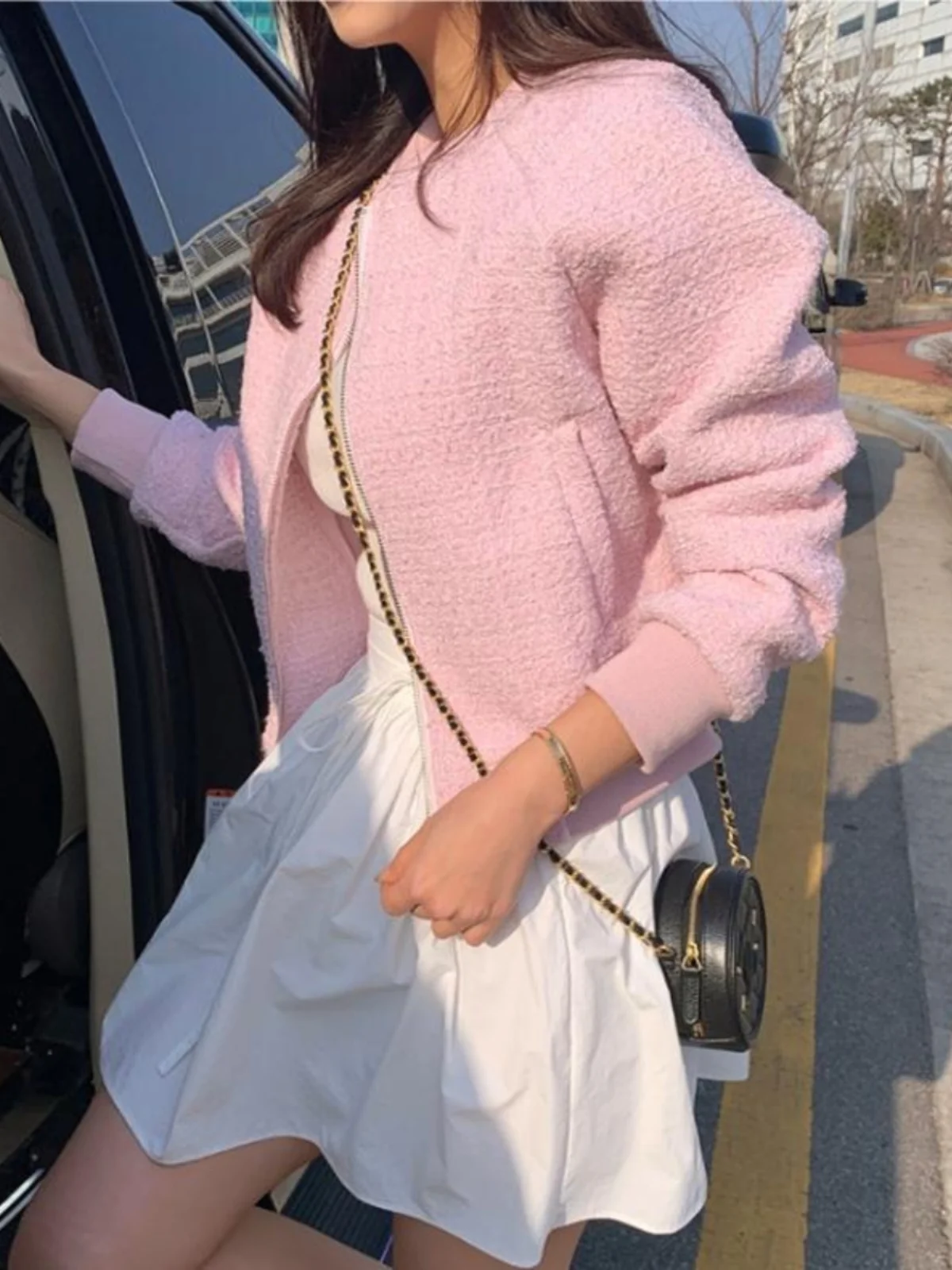 

Gold Tead Tweed Baseball Sle Jaet Женская шикарная свободная утягивающая молния антивозрастная маленькая Fraance Sle для поездок на работу и ветер