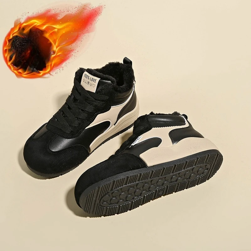 أحذية نسائية شتوية كاجوال بنعل سميك قصير من القطيفة مبطنة دافئة ومقاومة للانزلاق أحذية رياضية مريحة