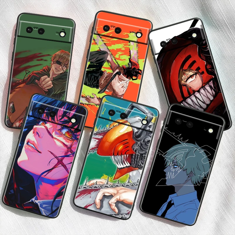 Anime C-Chainsaw M-Mans For Google Pixel 9 8 7A 7 6A 6 5A 5 4 4A XL 5G Black Silicon Shockproof Shell Soft Phone Case