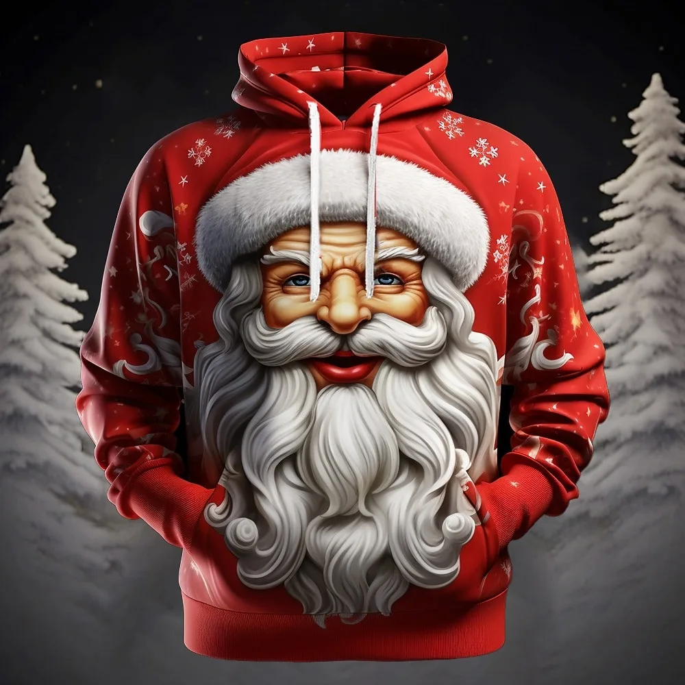 

Christmas Men's Santa Claus 3D Hoodies Graphic Santa Claus Fashion 3D Printed Sports Outdoor Holiday Hoodies Long Sleeve Hooded