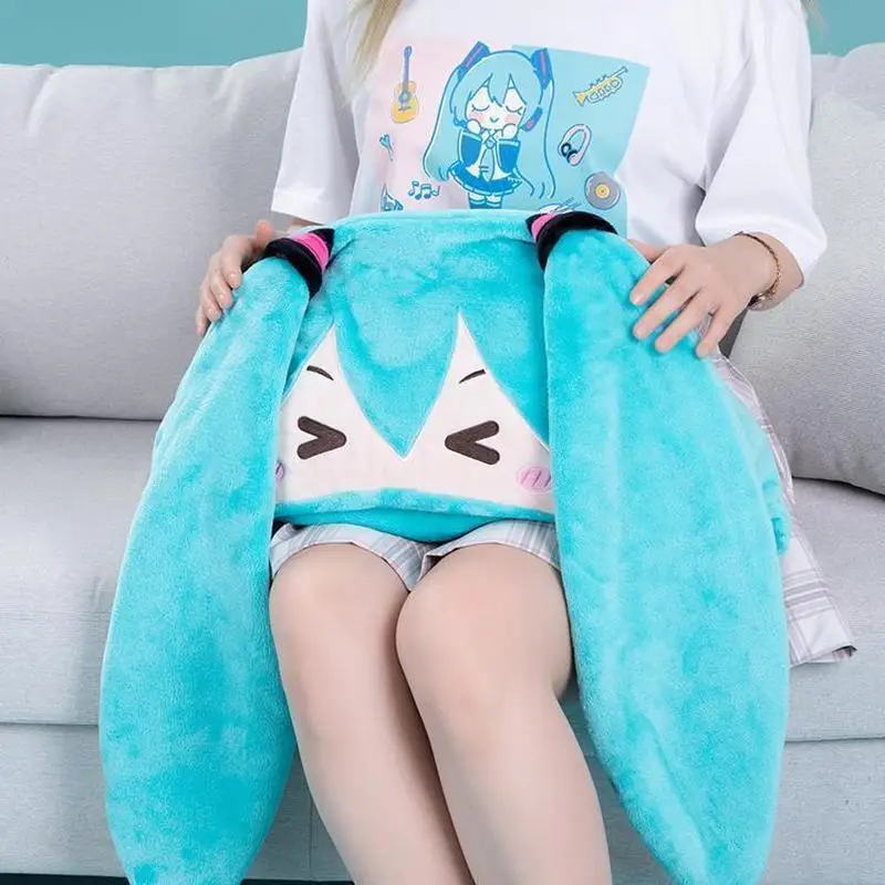 New Anime Hatsune Miku Pajamas Napping Blanket Flannel Cloak Pajamas Cape Flannel Blue Air Conditioning Blanket Gift For Girl