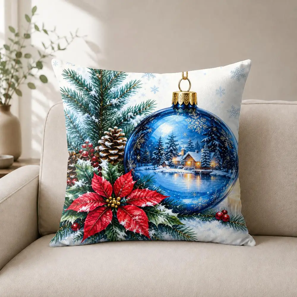 Sapphire Christmas Glow Cushion Cover Luxury Soft Plush Short Fur Cushion Case Warm Cozy Sofa Bed Decorative Home