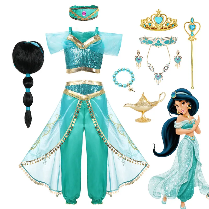 Jasmine Princess Dress Princess Dress Up Of Aladdin The Magic Lamp Costume Girls Birthday Party Halloween Fantasy Top Pants