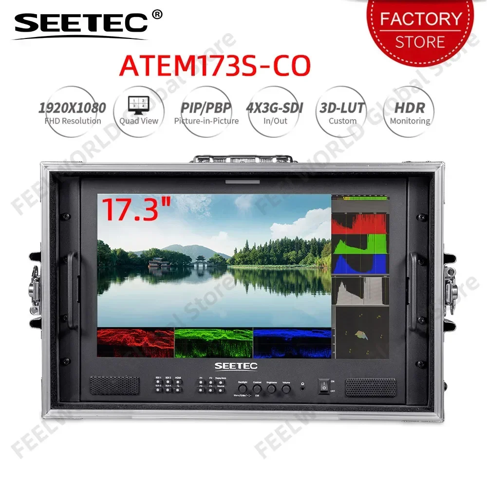 

SEETEC ATEM173S-CO 17.3 Inch Multi Camera Broadcast Carry-on Monitor 3D LUT HDR Waveform HDMI 4XSDI In Out 1920x1080 GPI UMD