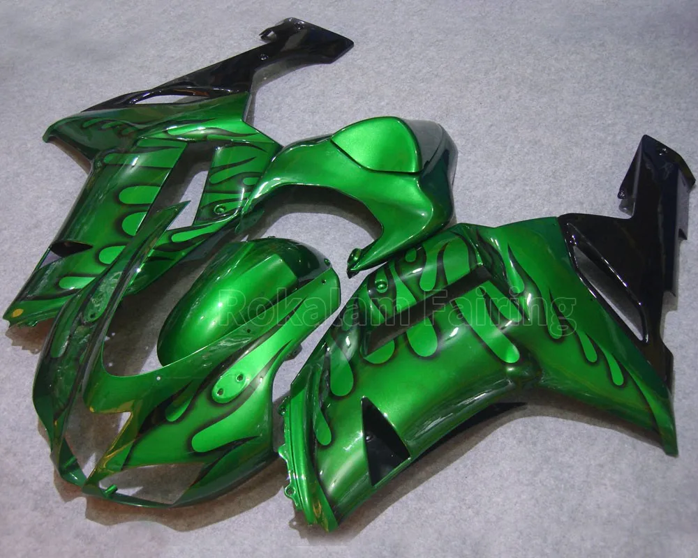 Body Kit For Kawasaki Ninja Fairing ZX-6R 2007 2008 ZX6R 07 08 ZX 6R Flame Green Abs Fairings (Injection Molding)