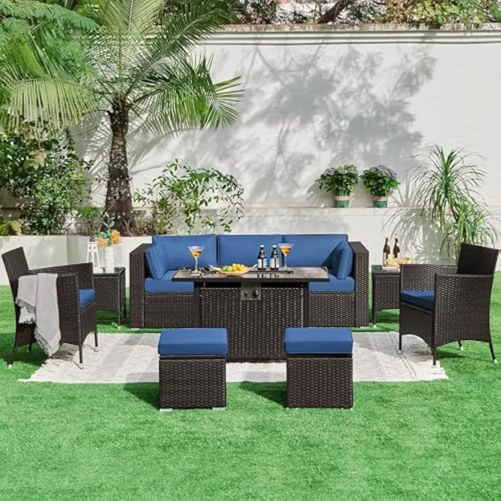 

3-Seat Patio Wicker Sofa, Outdoor Rattan Couch with Furniture Cover, Deep Seat High Back with Cushions & Throw Pillows for Deck