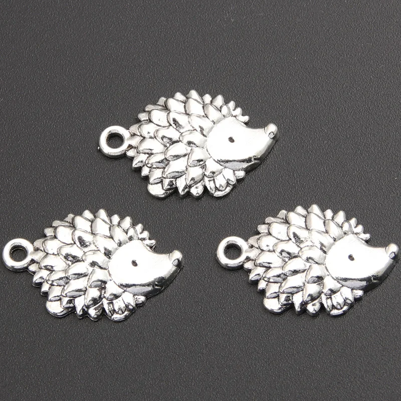 30pcs Silver Color 22x14mm Hedgehog Charms Animal Pendant Fit Necklaces DIY Handmade Jewelry Making Metal Alloy Finding Supplies