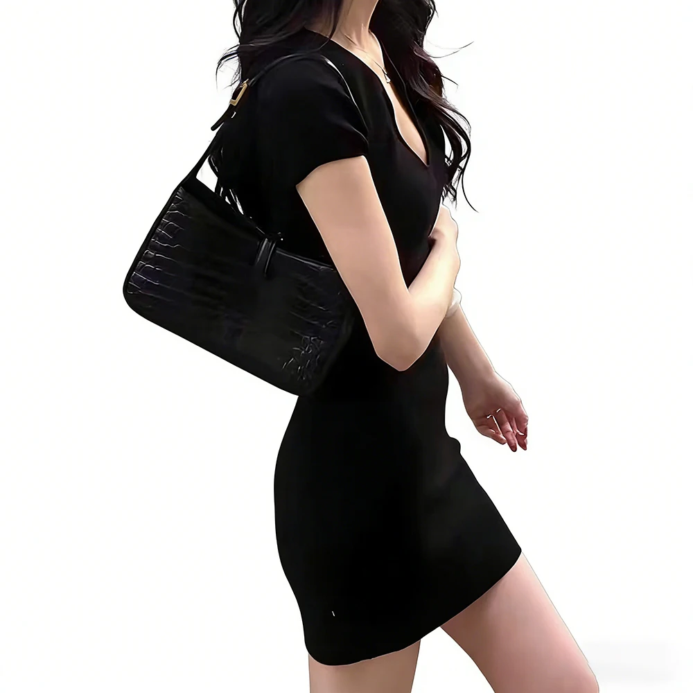 For Vacation V-neck Slim Dress Short Sleeved Daily Club Wear Dress S 40-50 KG Hip Hugging Design Solid Pattern