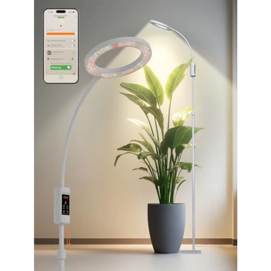 

24W Full Spectrum LED Grow Light with Auto-Timer for Indoor Plants Adjustable Height Stepless Dimming White Suitable for Most P