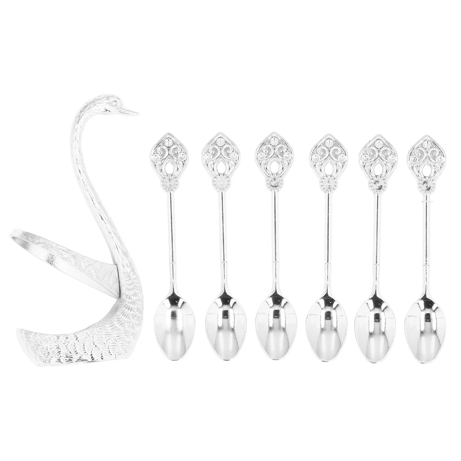 Coffee Spoon Holder Elegant Swan Zinc Alloy Embossment Design Glossy Bright Color Mirror Polish Coffee Stirrers Holder