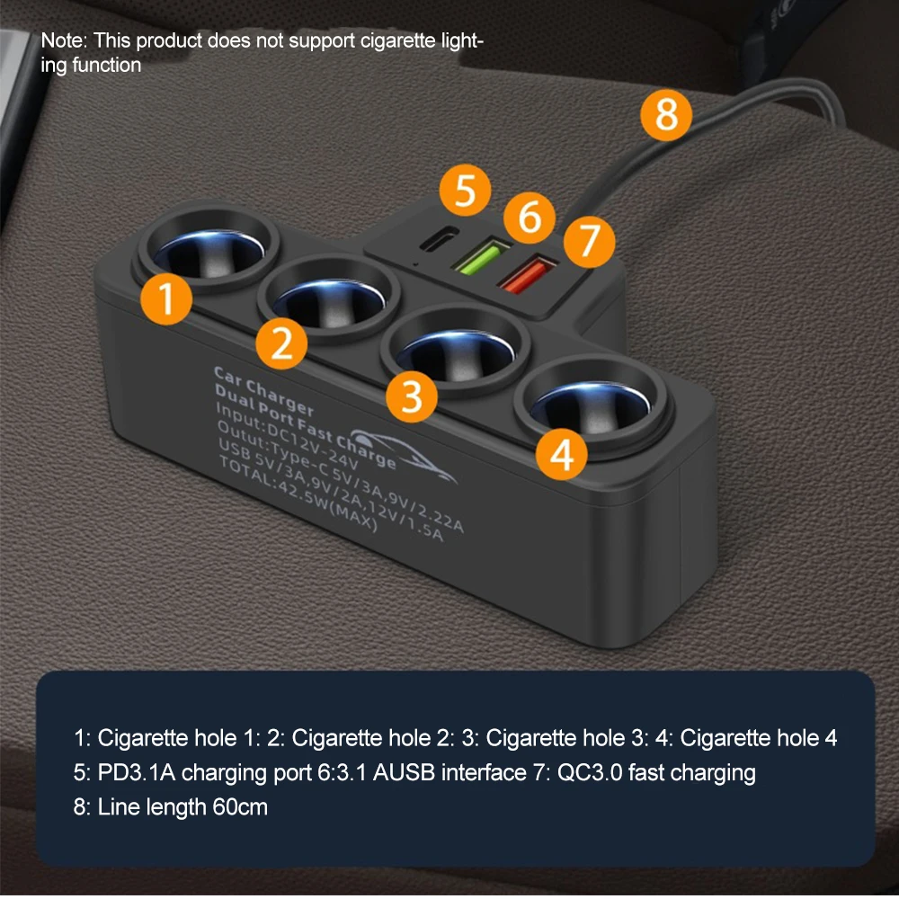

Brand new 12V/24V Car Cigarette Lighter Adapter 4-in-1 Socket 3.1A charger USB Car USB+QC3.0+PD3.1A Car Charger Accessories