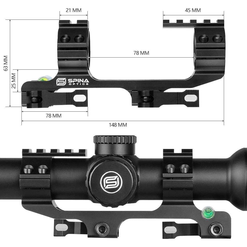 SPINA Optics New 30mm/25.4mm Dual Scope Ring QD Mount Base with Spirit Bubble Level Hunting Scope Accessories