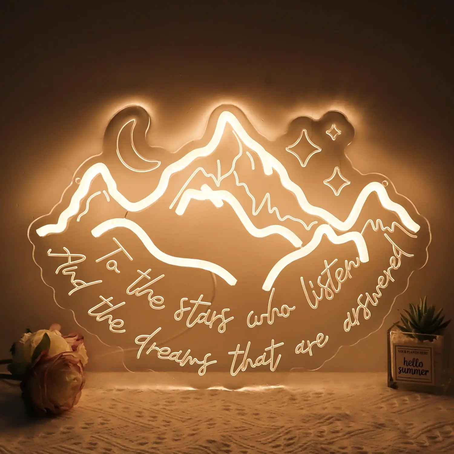 To the stars who listen, dream answered Neon sign, Book lover Gift, Starry night light USB Wall Decor for Living Room Book Store