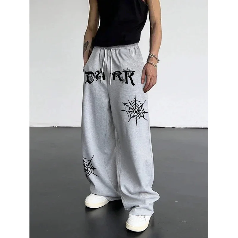 

Men's Casual Letters and Spider Web Printed Sweatpants with Slant Pockets and Adjustable Drawstring Waistband for Carnival Pants