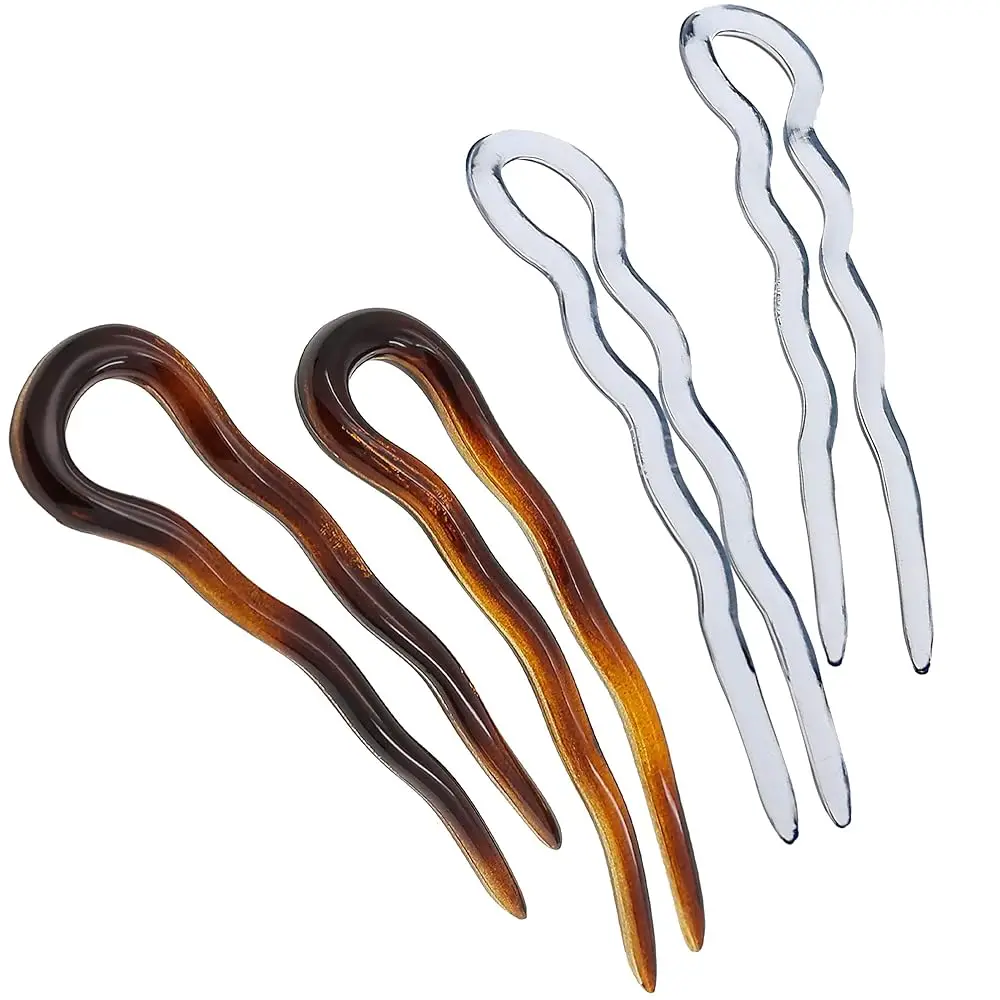 

Заколка для волос Paris AD823 French Twist Stick, 4 маленькие волнистые U-образные заколки для спиральных причесок-пучков, цвет черепахового панциря, модный дизайн F