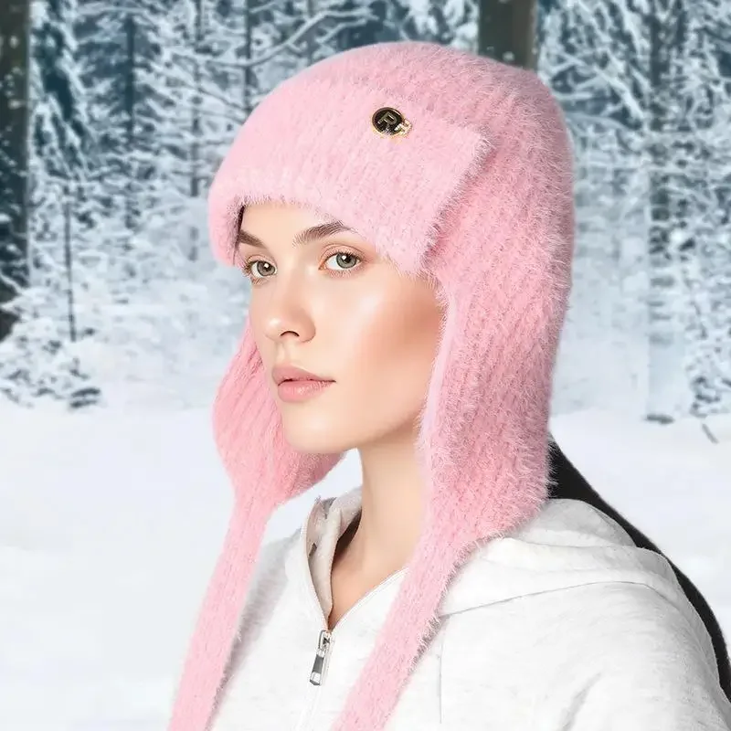 المرأة لطيف إيرفلاب قبعة الشتاء موضة فو الفراء محبوك قبعة نمط قبعات صغيرة لينة الإناث الشارع الشهير قبعة في الهواء الطلق #2