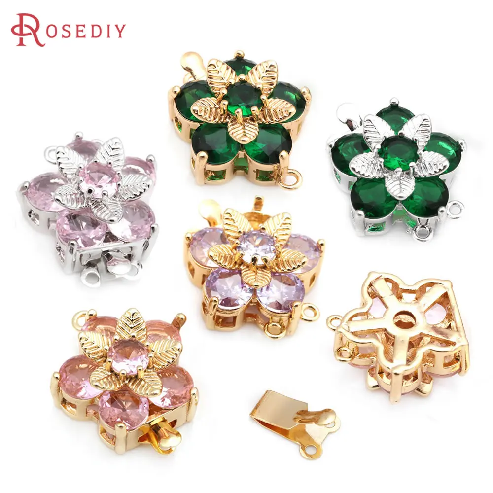 

4 Sets 18K Gold Color Brass and Zircon Flower Necklaces Connect Clasps High Quality Diy Jewelry Making Supplies for Women