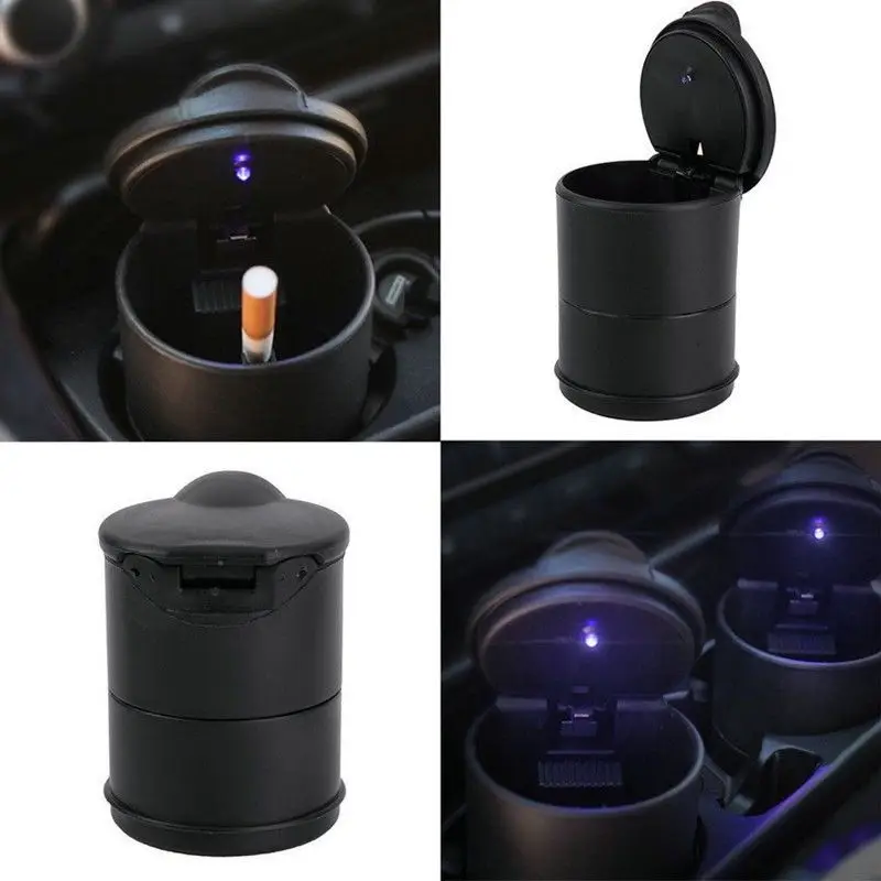 Car Ashtray LED Portable One Touch Open Automatic Indicator Blue Light Flame Retardant Smoke Cigar Ash Tray Car Accessories