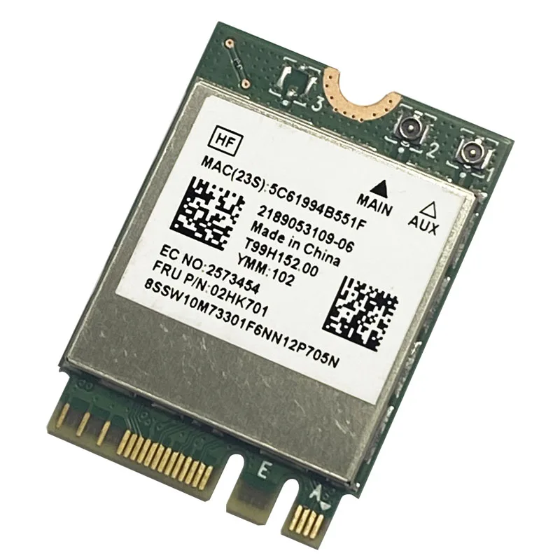 Placa de rede sem fio WiFi para Lenovo, RTL8822CE, 867Mbps, Bluetooth 5.0, NGFF, FRU 02HK701, E460, E465, E470, E475, E560, 802.11AC