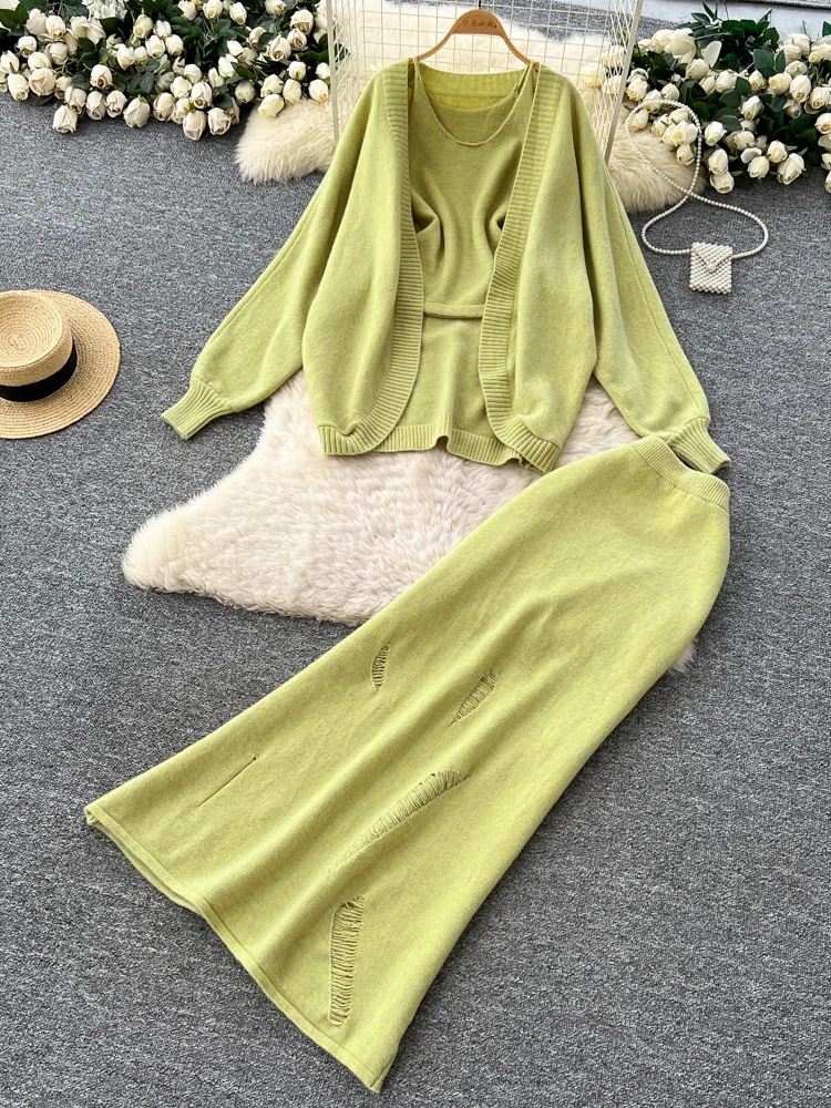 

Женский осенний комплект Ele Faion с трикотажной верхней одеждой Long Sve и юбкой с высокой талией, повседневный комплект для поездок на работу