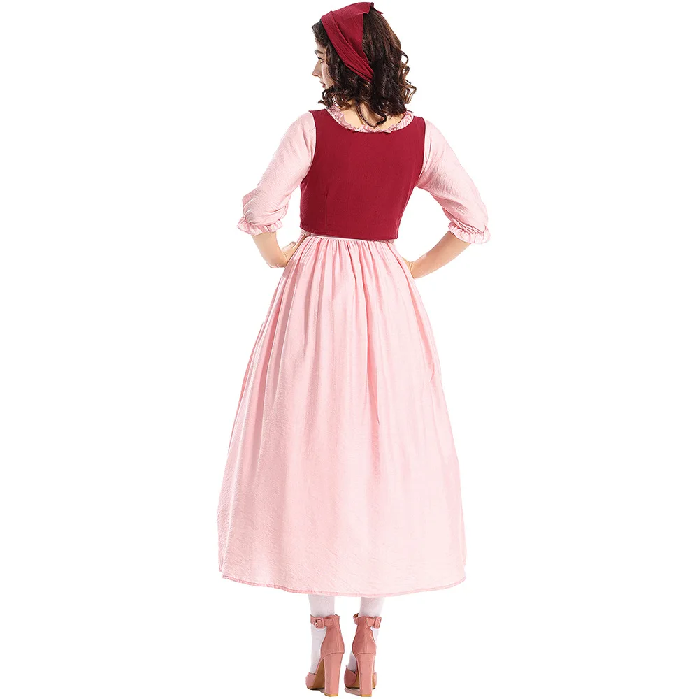 Rosa Retro-Halloween-Kostümkleid mit mittellangen Ärmeln, Renaissance-viktorianische mittelalterliche Kleidung für Partys und Themenveranstaltungen