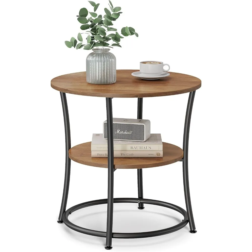 

Side Table, 2-Tier Round End Table, Nightstand with Steel Frame for Small Spaces, Living Room, Bedroom, Honey Brown and Ink Bla