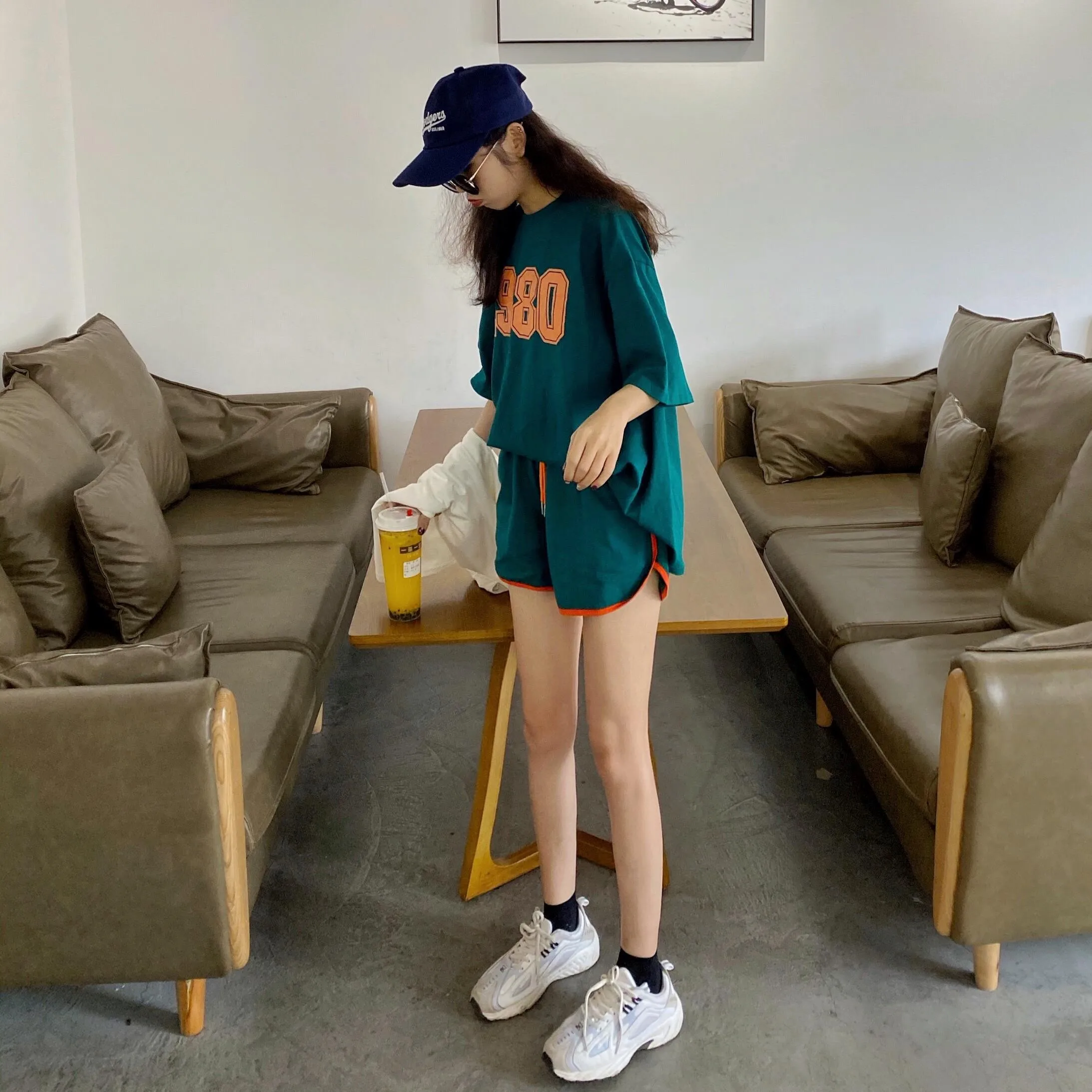 

Женский свободный спортивный костюм для бега, летний повседневный комплект для баскетбола, верхняя одежда в стиле BF, комплект из двух предметов, большие размеры