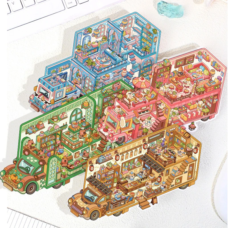 3D Mini Scene Sticker DIY Handmade PET RV Miniature Landscape Sticker Cartoon Landscaping Stickers Artistic Decorative Design