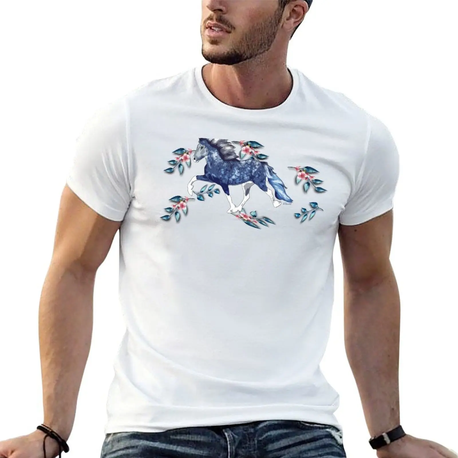 Blámó?a and the Flowers ~ Icelandic Horse T-Shirt oversizeds summer tops T-shirts for men cotton