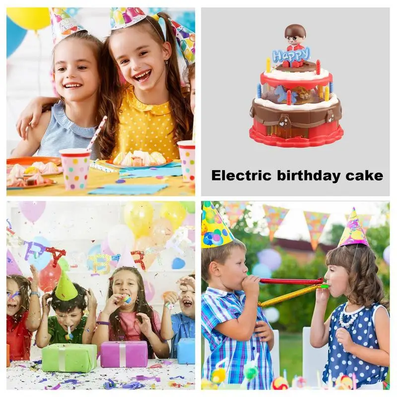 Happy Birthday Cake Zabawka dla dzieci Podświetlane karuzelki Zabawki Elektryczny śpiewający tort z muzyką Nauka Udawaj, że bawisz się Zabawka w kształcie jedzenia na imprezę