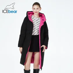 ICEbear new 2023 famale long winter jackets slim hooded reversible cotton coat brand women windproof parkas GWD3857I