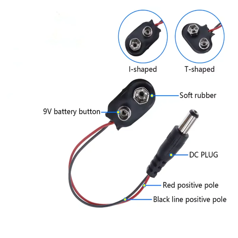 10 قطعة 9 فولت مشبك بطارية موصل مقاطع الطاقة تيار مستمر جاك التمساح المفاجئة محول سلك حامل كابل الرصاص المقبس التوصيل برميل