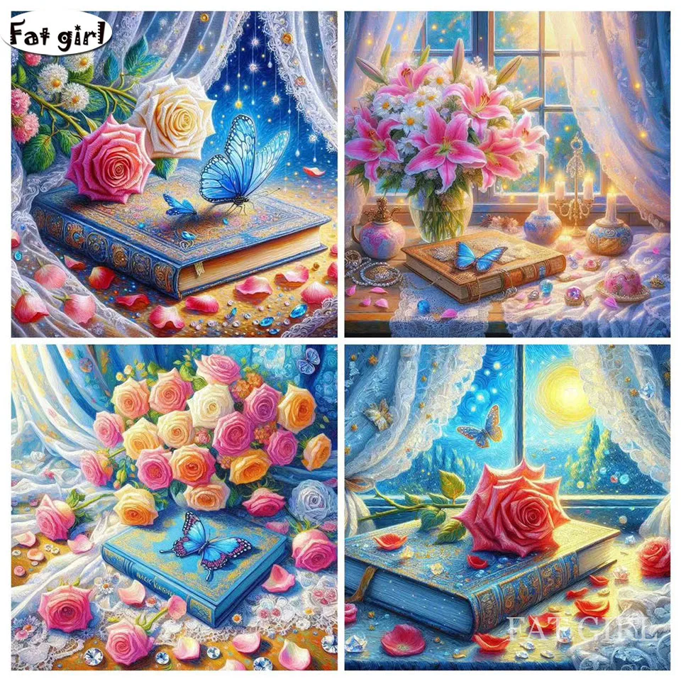 Handmade DIY Dream Book Flower Diamond Painting Butterfly Window Sill Scenery Cross Stitch Embroidery Diamond Mosaic Home Decor