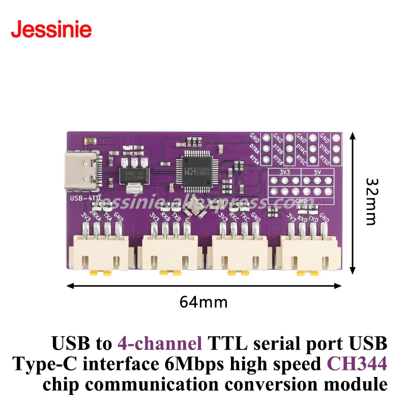 USB to 4/8-channel TTL Serial Port USB Type-C Interface 6Mbps High Speed CH344/CH348 Chip Communication Conversion Module