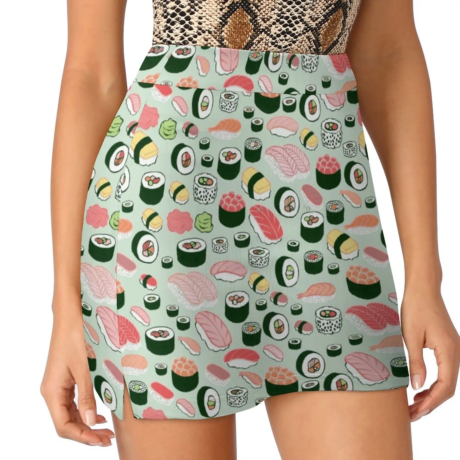 Sushi Forever! Women's skirt Sport Skort Skirt With Pocket Fashion Korean Style Skirt 4Xl Skirts Sushi Mint Food Sashimi