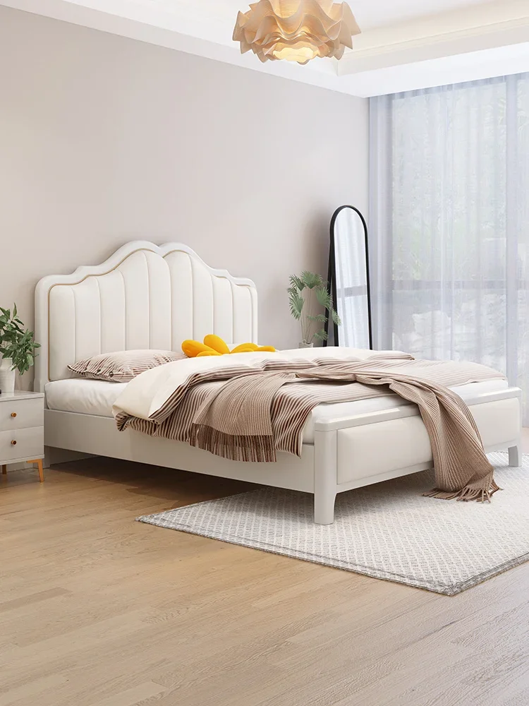 bed Nordic upholstered solid wood  modern simple white 1.8m 1.5 double  Master room high box storage  economical type