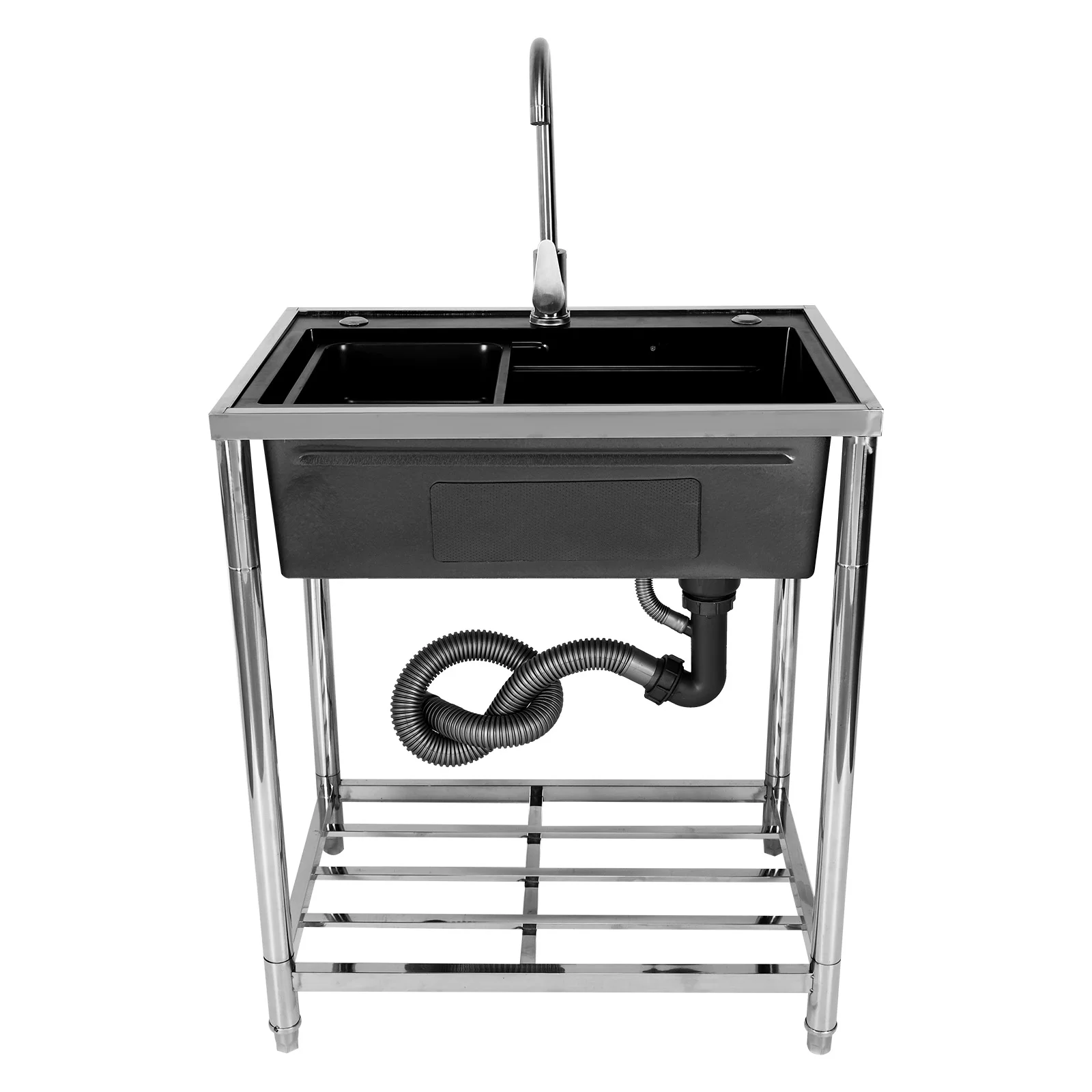 

Stainless Steel Utility Sink Adjustable Stand Freestanding Utility Sink Rust Proof with Cold & Hot Water Faucet