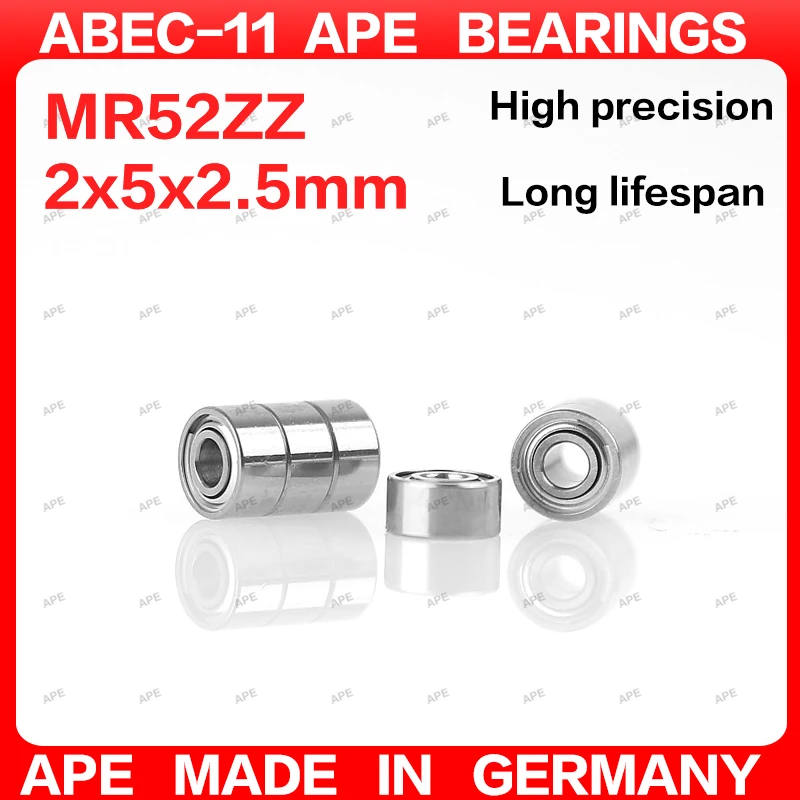 10-100pcs ABEC-11 Germany APE MR52ZZ Bearing 2x5x2.5 mm L-520ZZ  MR52 2x5x2 ZZ micro precision ball bearings