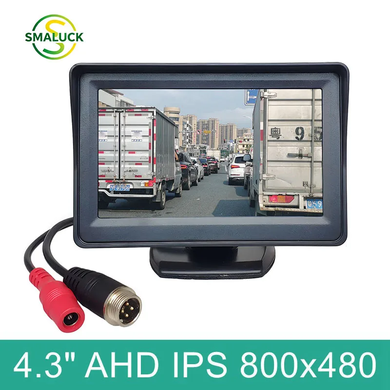 SMALUCK 4.3inch AHD IPS Rear View Car Monitor 800*480 1080P AHD Camera CVBS Compatible Backup Monitor for Cars