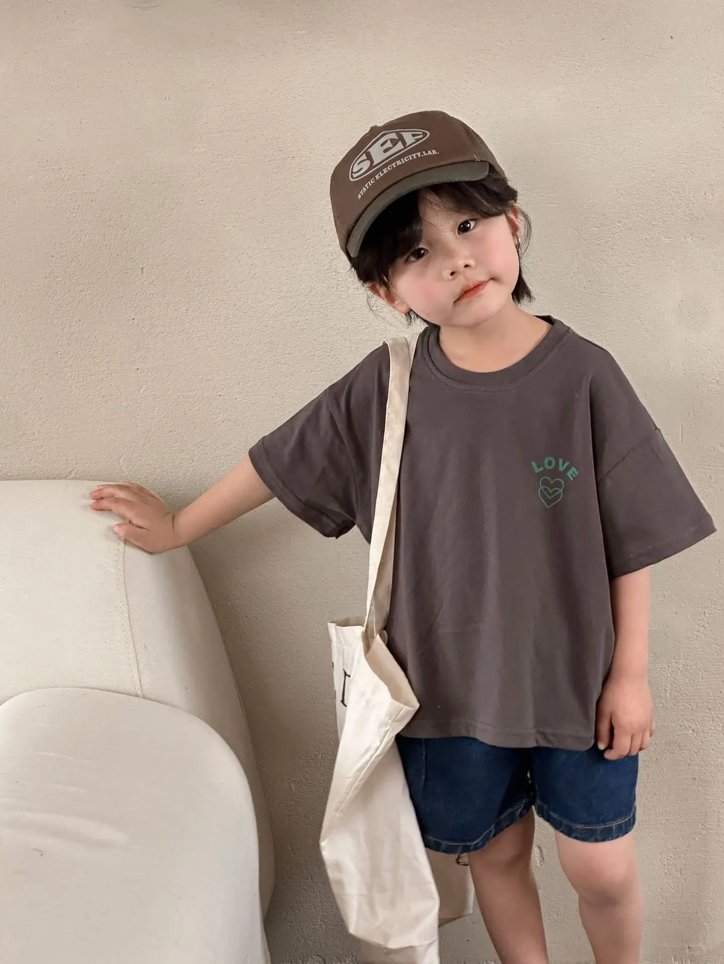 New Thin Children Short Sleeve T-shirt Loose Boy Baby Letter Print Casual Tops Retro Toddler Girl Cotton Tees Kid Pullover Shirt