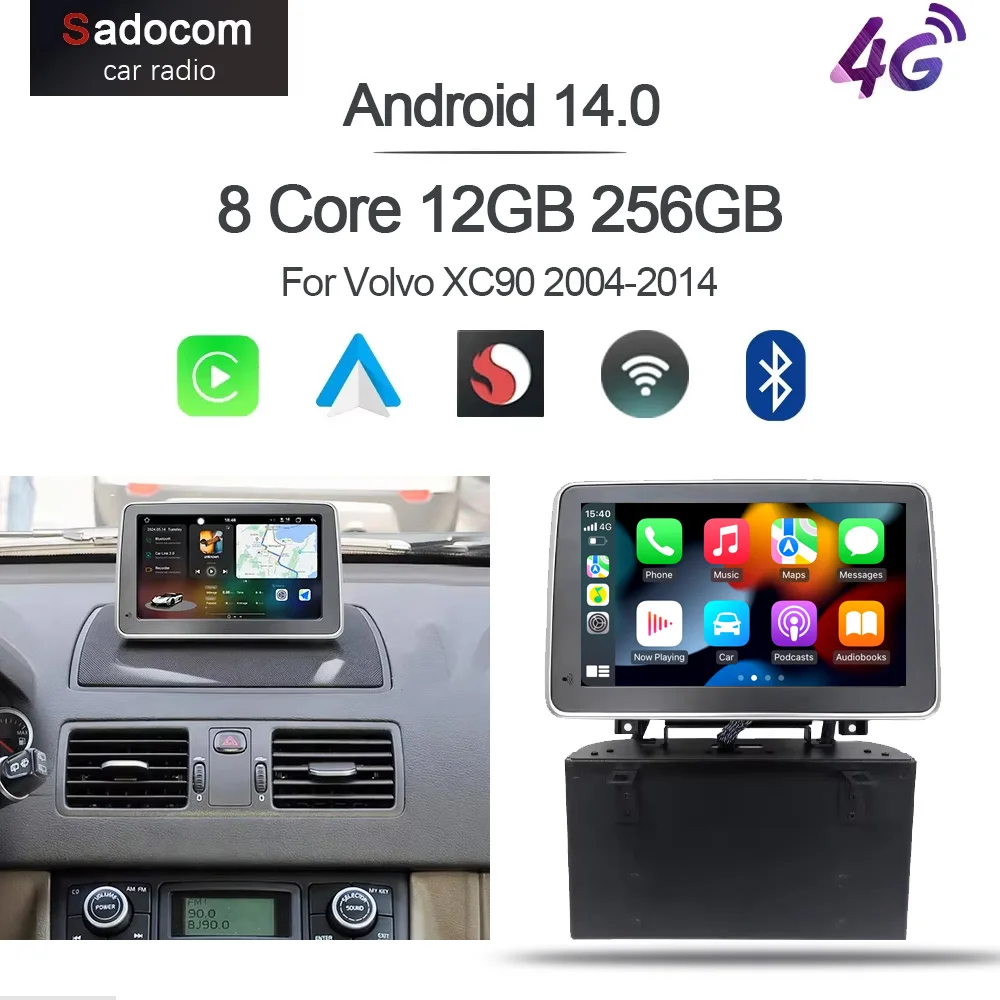

8-дюймовый автомобильный Android-плеер с CarPlay, Android 14, 12 ГБ ОЗУ + 256 ГБ ПЗУ, 8-ядерный процессор, GPS, Wi-Fi, мультимедиа, навигация, радио для Volvo XC90 2004-2013 годов выпуска