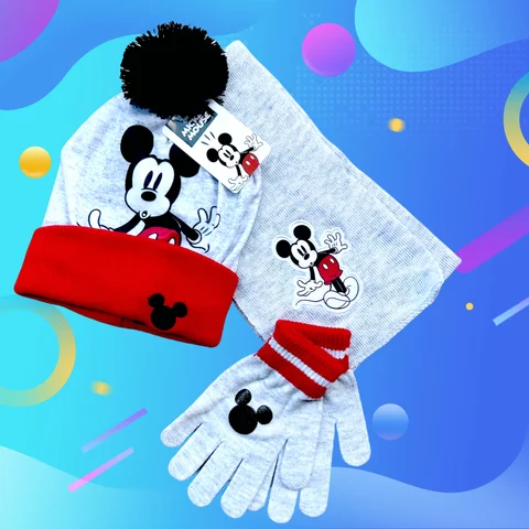 3 pz/set 4-8 Anni Cappello Per Bambini Minnie Mickey Ragazzi Cartoon cappelli sciarpa guanti cappello lavorato a maglia set ragazza cap
