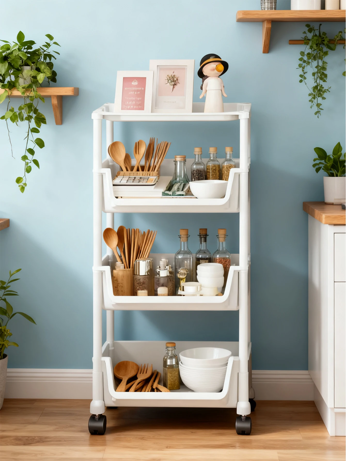 Nuevo estante de almacenamiento de cocina de 3/4/5 capas con ruedas, bandeja de almacenamiento de cocina estilo cajón, estante de almacenamiento de caja de especias, organizador de gabinete