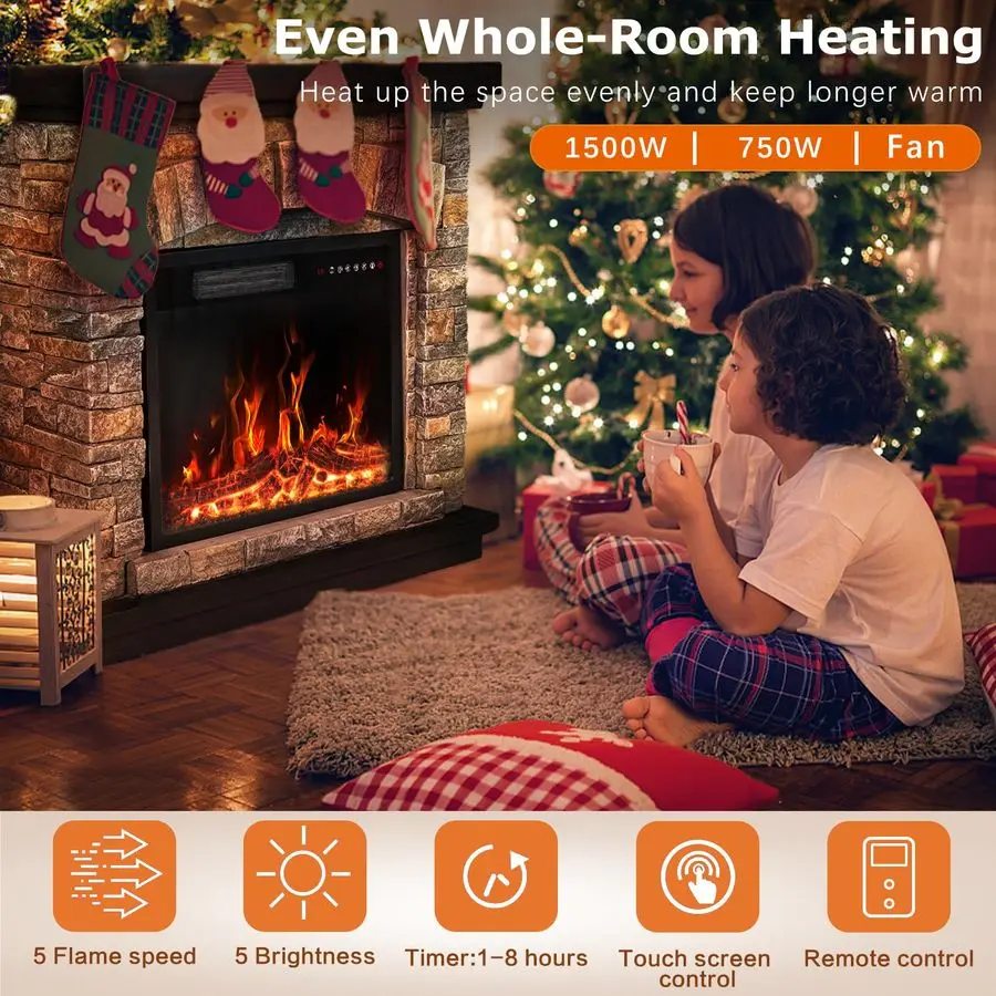 مدفأة كهربائية مع رف، حامل تلفزيون سخان حجر قائم بذاته مع جهاز تحكم عن بعد، تأثير لهب واقعي وثلاثي الأبعاد