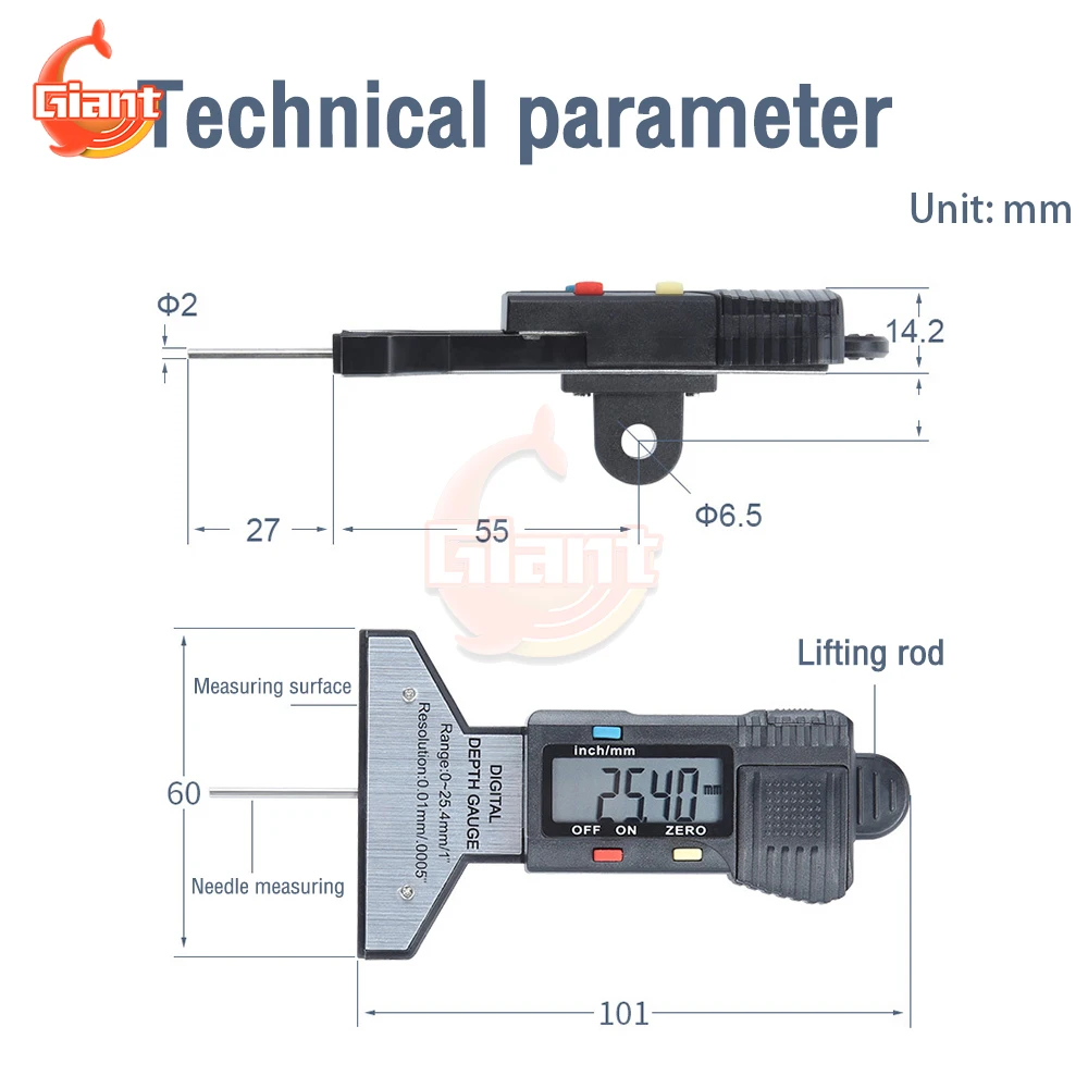 Electronic Digital Depth Gauge LCD Height Gauges Electronic Indicator Tyre Tire Tread Depth Gauge Meter Detection Measurer Tools