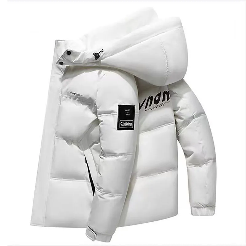 2023 Winter Nieuwe Casual Afneembare Hoed Mannen Dons Jas Korte Dikke Warme Capuchon Mannelijke Bovenkleding Effen Kleur Letter Brood Overjas